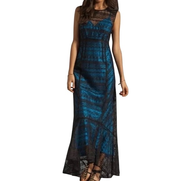 Tracy Reese Dresses & Skirts - Nanette Lepore Teal Black Lace Overlay Maxi Dress Sleeveless Gown
